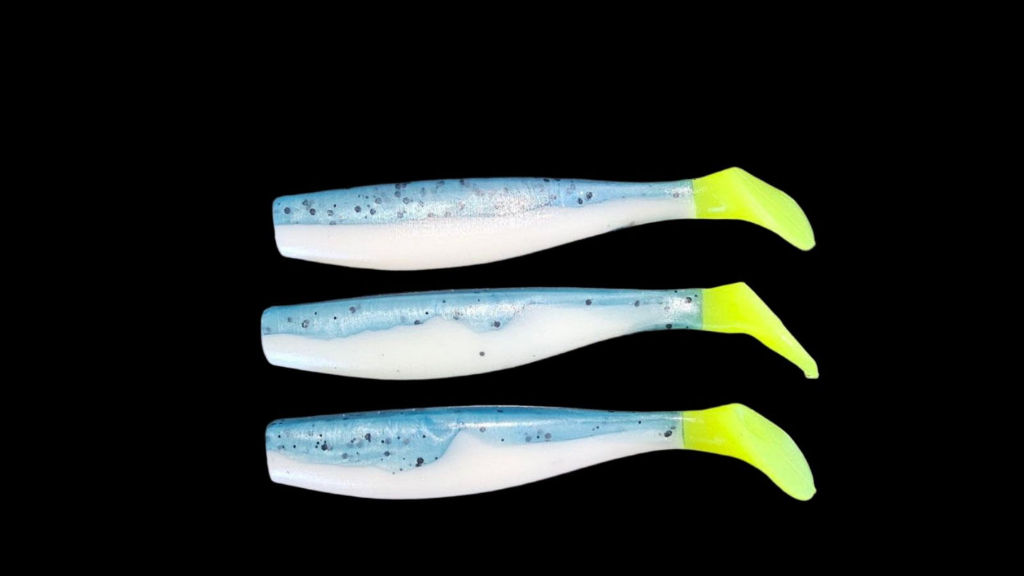 HOT TAIL 6 INCH - KAKADU BLUE / CHARTERUSE Paddle tail soft plastic lure